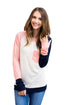 Sexy Coral Navy Splice White Long Sleeve Top